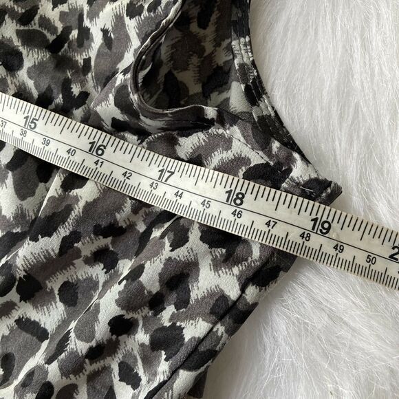 Apt. 9 Blouse Sz L Black White Tank Top Leopard Print Ruffle Neck Career Work - Picture 6 of 7